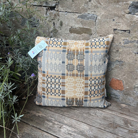 Cushion - Welsh Tapestry Design - Terracotta & Stone
