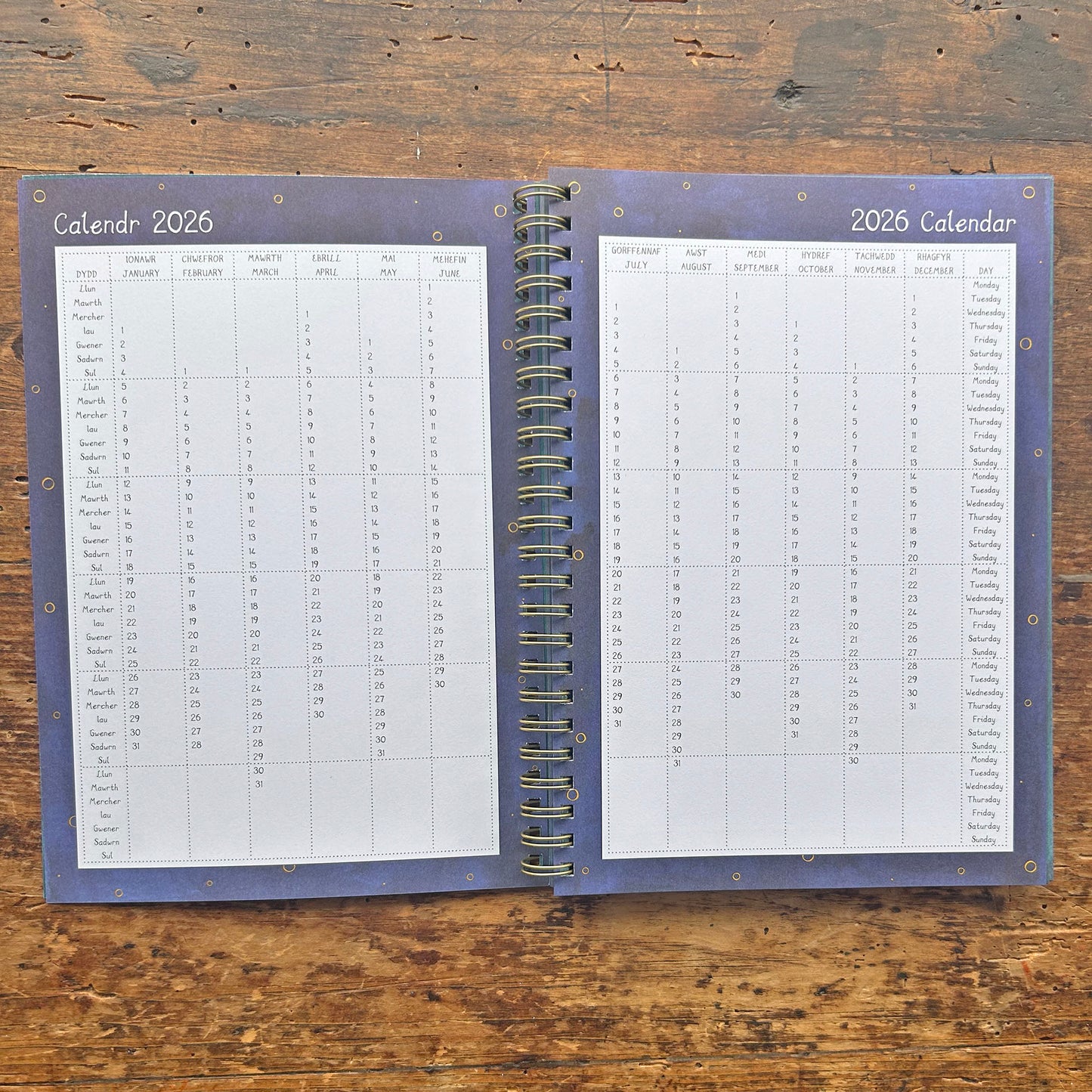 Diary / Dyddiadur - Welsh Language - Full Moons - 2026