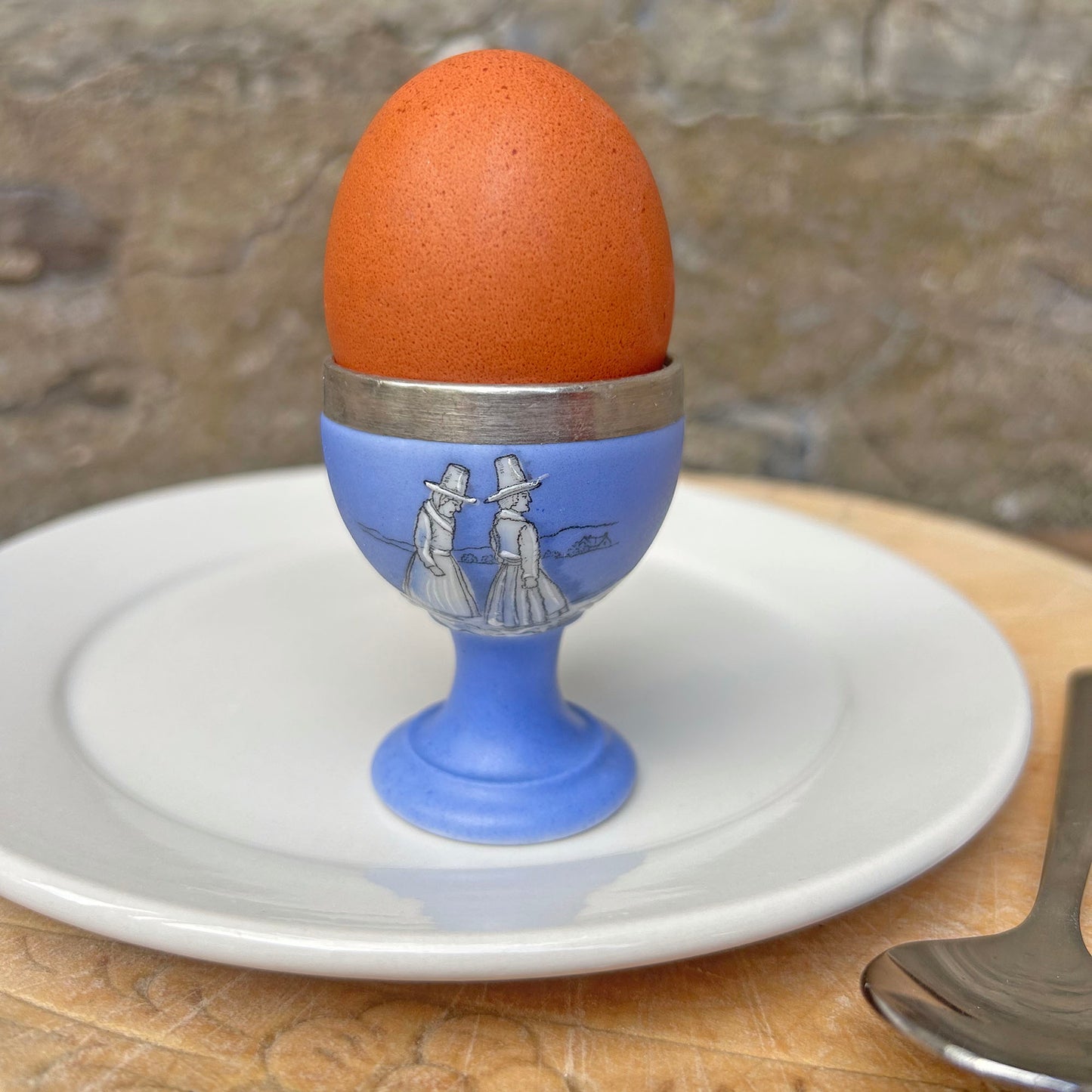 Egg Cup - Welsh Ladies - Hallmarked Silver Rim - Antique (Preloved)