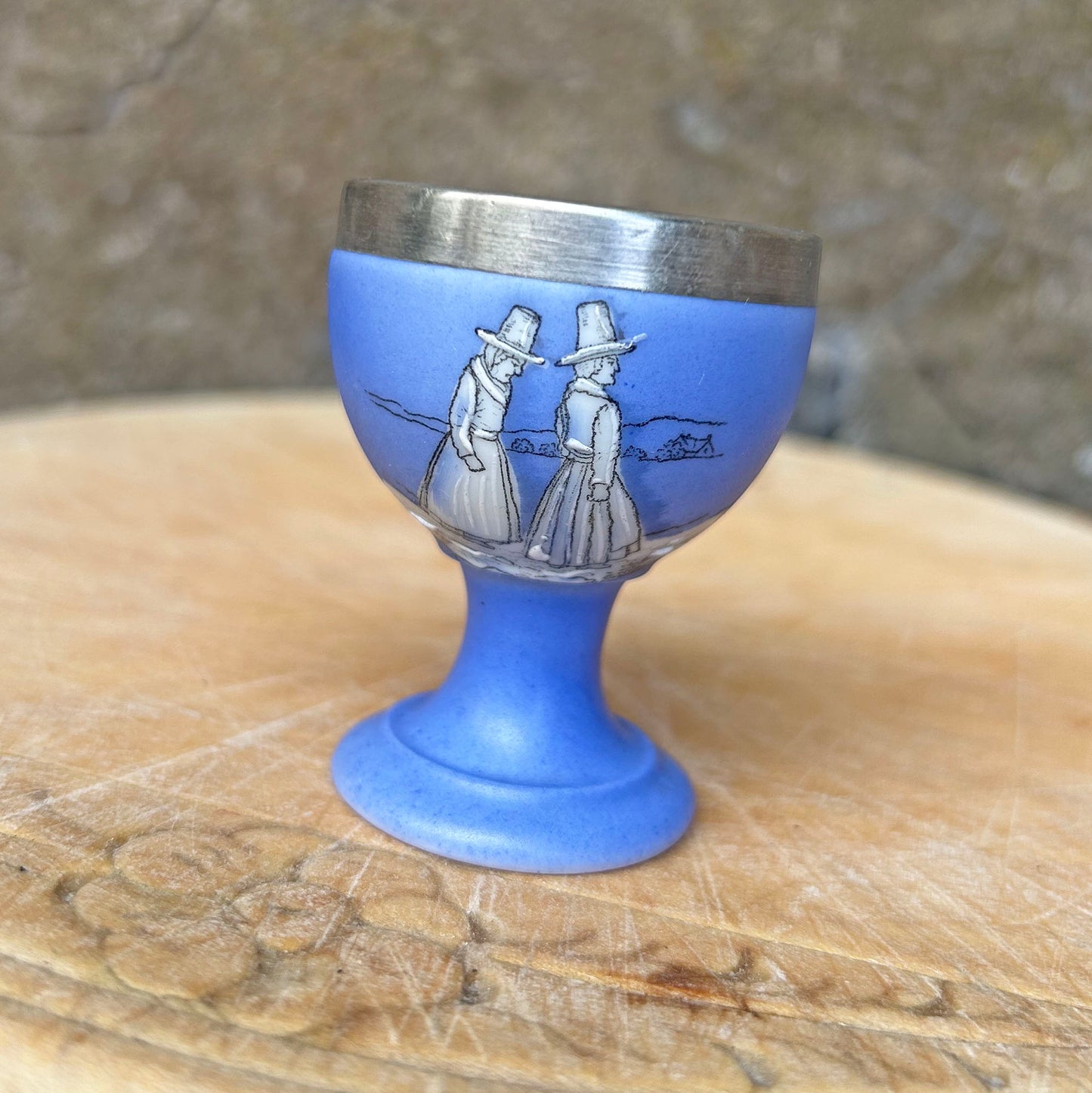 Egg Cup - Welsh Ladies - Hallmarked Silver Rim - Antique (Preloved)