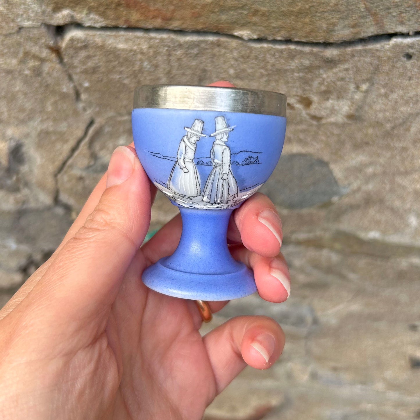 Egg Cup - Welsh Ladies - Hallmarked Silver Rim - Antique (Preloved)