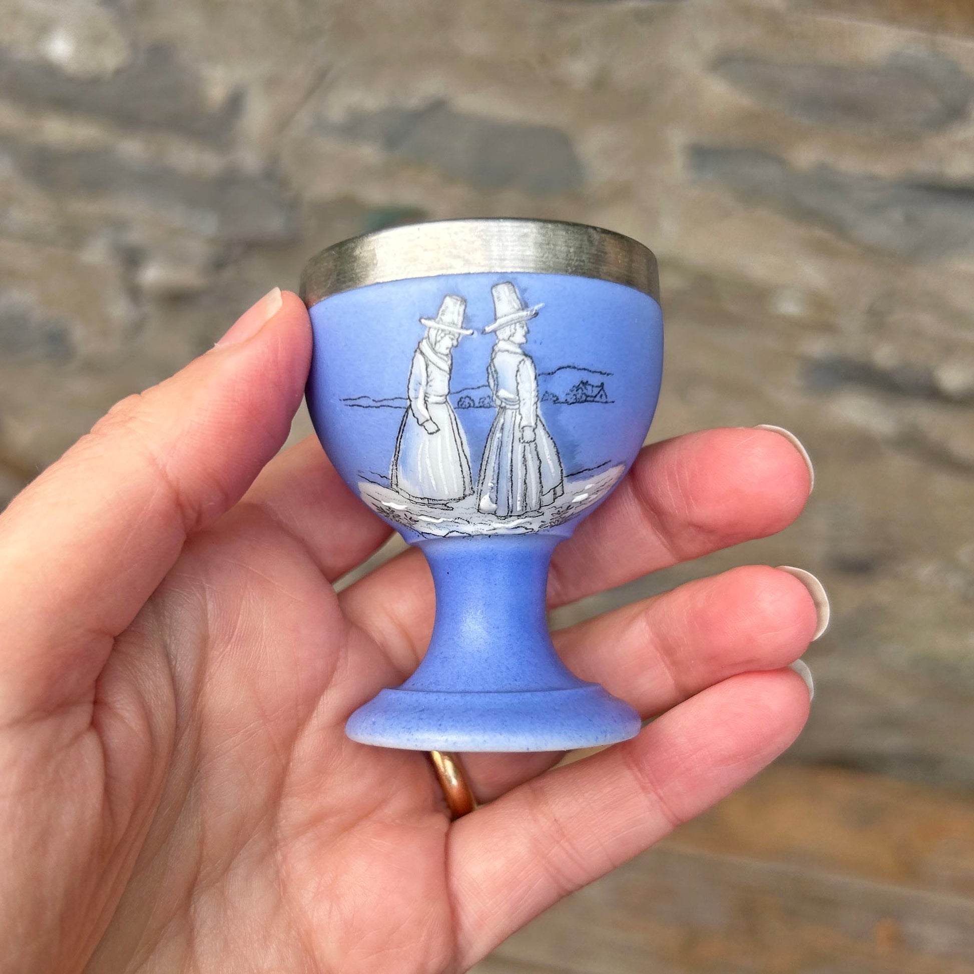 Egg Cup - Welsh Ladies - Hallmarked Silver Rim - Antique (Preloved)