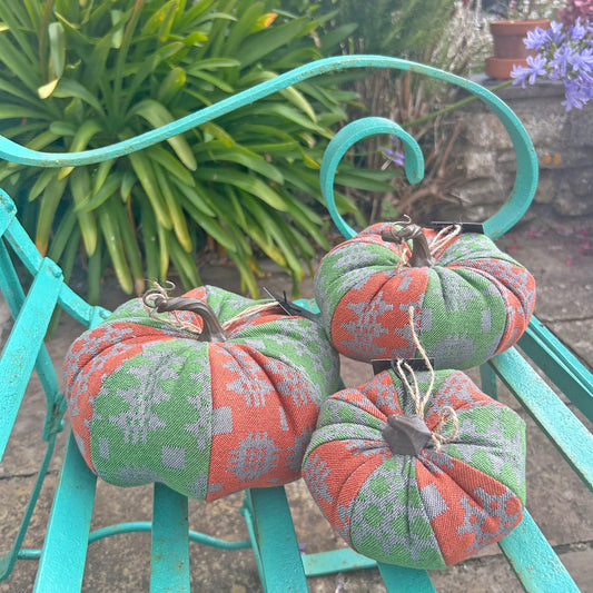 Fabric Pumpkin - Welsh Tapestry Print - Orange & Green