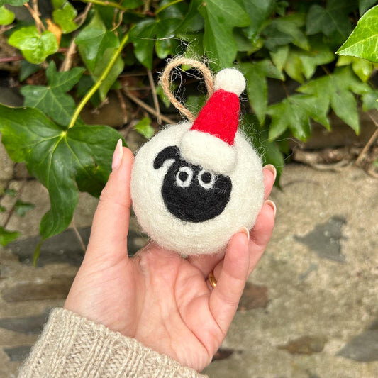 Bauble - Wool Needle Felted - Welsh Santa Sheep