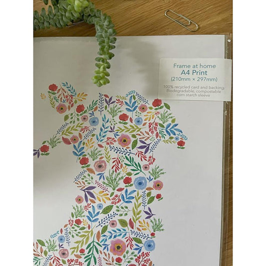 Print / Art - Floral Map of Wales / Cymru - A4