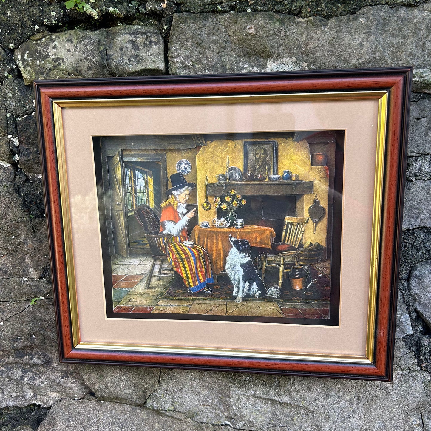 Framed 3D Print / Shadow Box - Welsh Lady Home Scene with Dog (Preloved)
