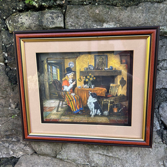 Framed 3D Print / Shadow Box - Welsh Lady Home Scene with Dog (Preloved)