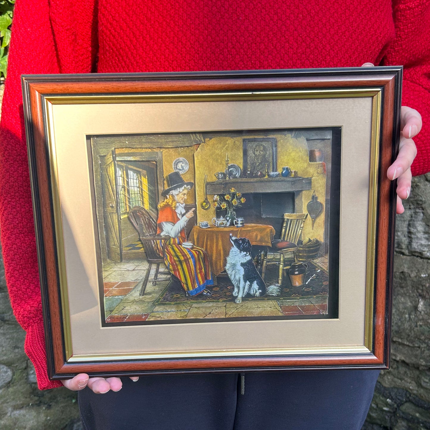 Framed 3D Print / Shadow Box - Welsh Lady Home Scene with Dog (Preloved)