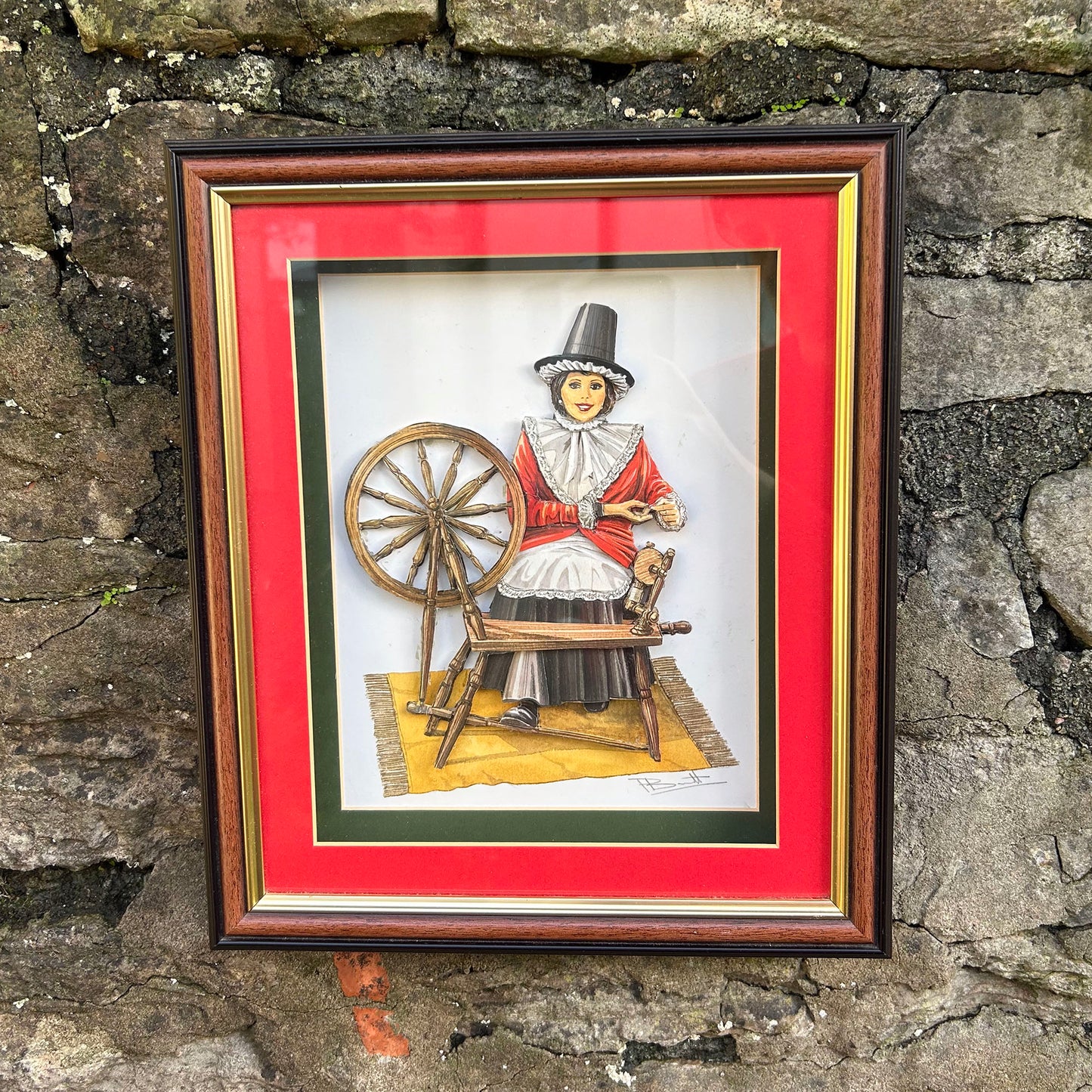 Framed 3D Print / Shadow Box - Welsh Lady Spinning Wheel (Preloved)