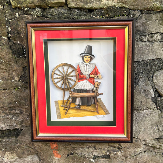Framed 3D Print / Shadow Box - Welsh Lady Spinning Wheel (Preloved)
