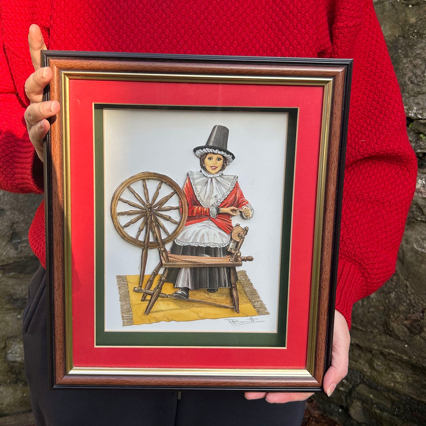 Framed 3D Print / Shadow Box - Welsh Lady Spinning Wheel (Preloved)