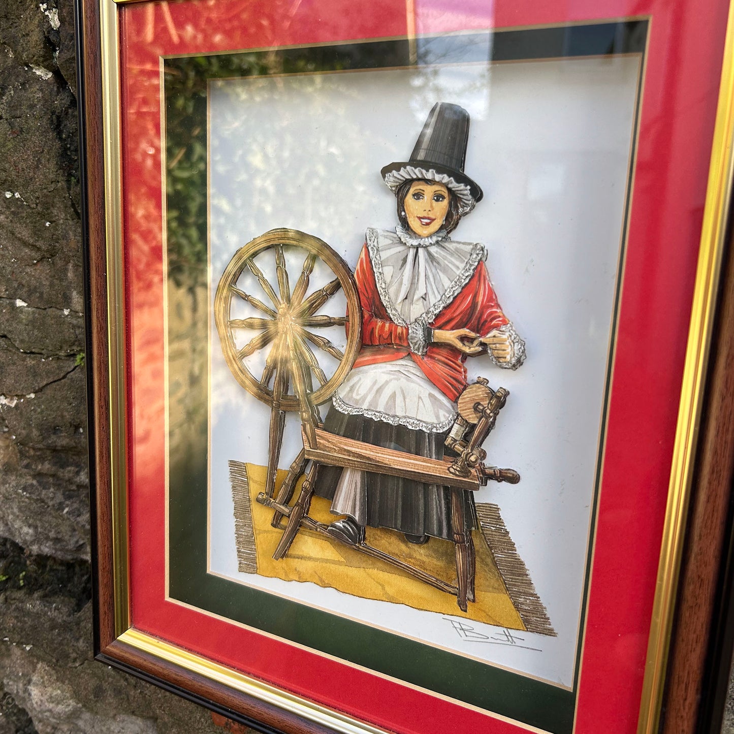 Framed 3D Print / Shadow Box - Welsh Lady Spinning Wheel (Preloved)