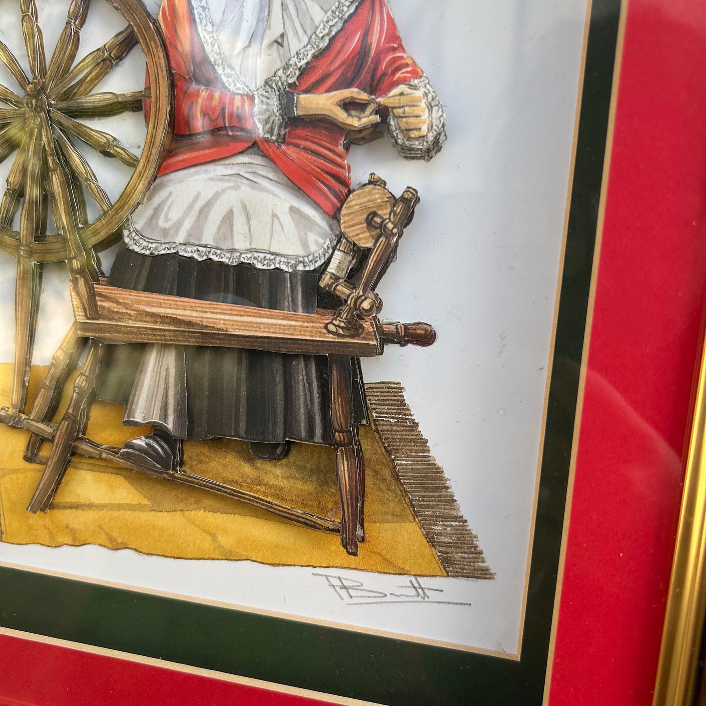 Framed 3D Print / Shadow Box - Welsh Lady Spinning Wheel (Preloved)