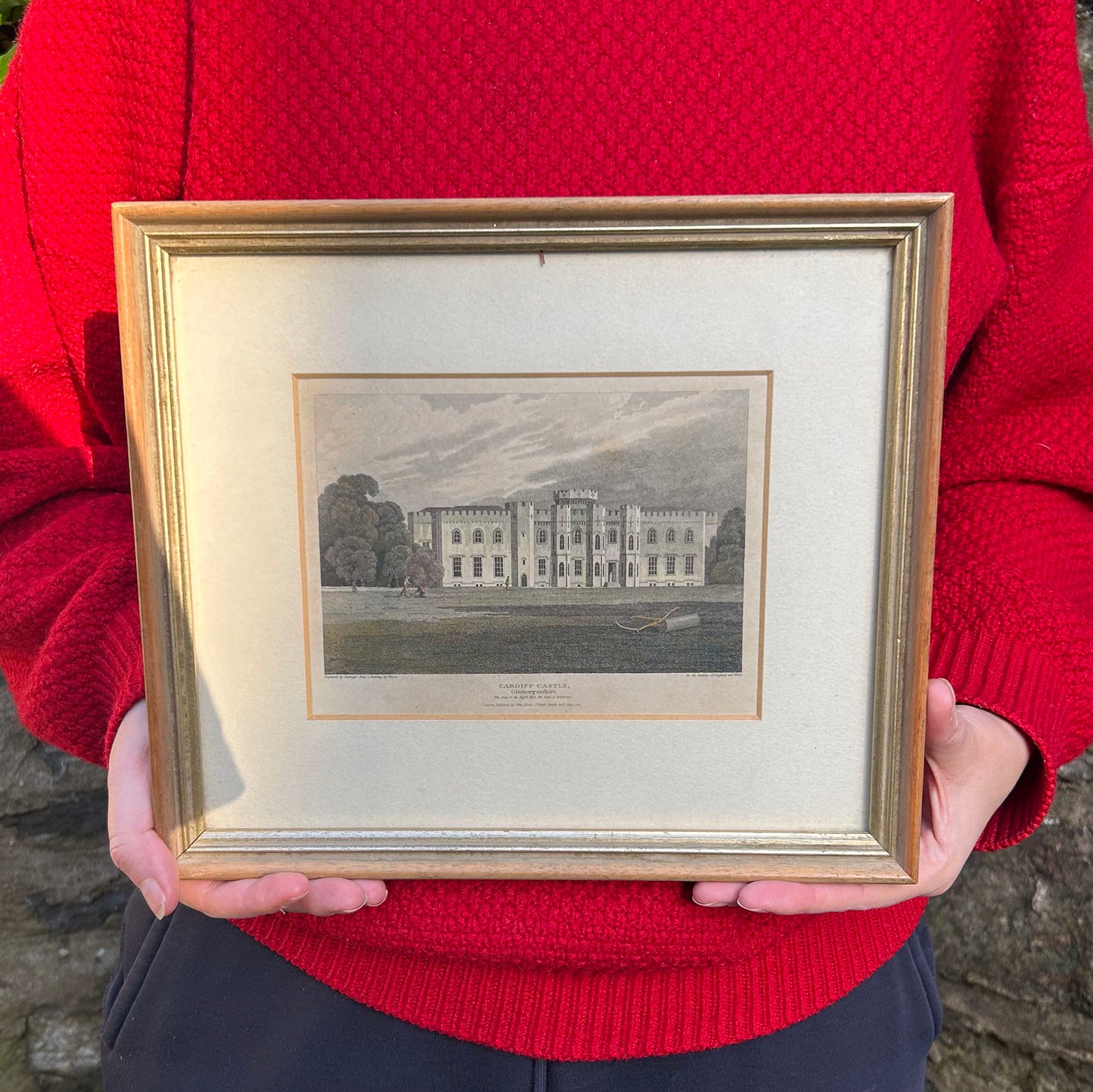 Framed Print - Cardiff Castle - Genuine Antique Print 1830 (Preloved)