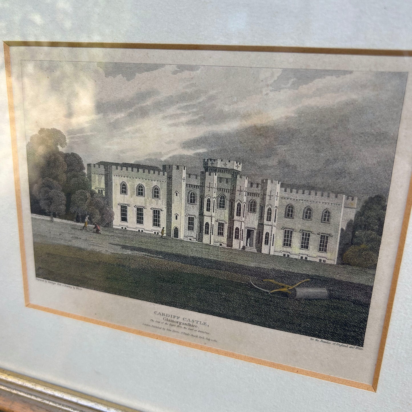 Framed Print - Cardiff Castle - Genuine Antique Print 1830 (Preloved)