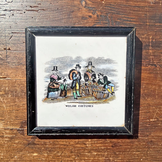 Framed Tile - Welsh Costumes - Antique Victorian Souvenir (Preloved)