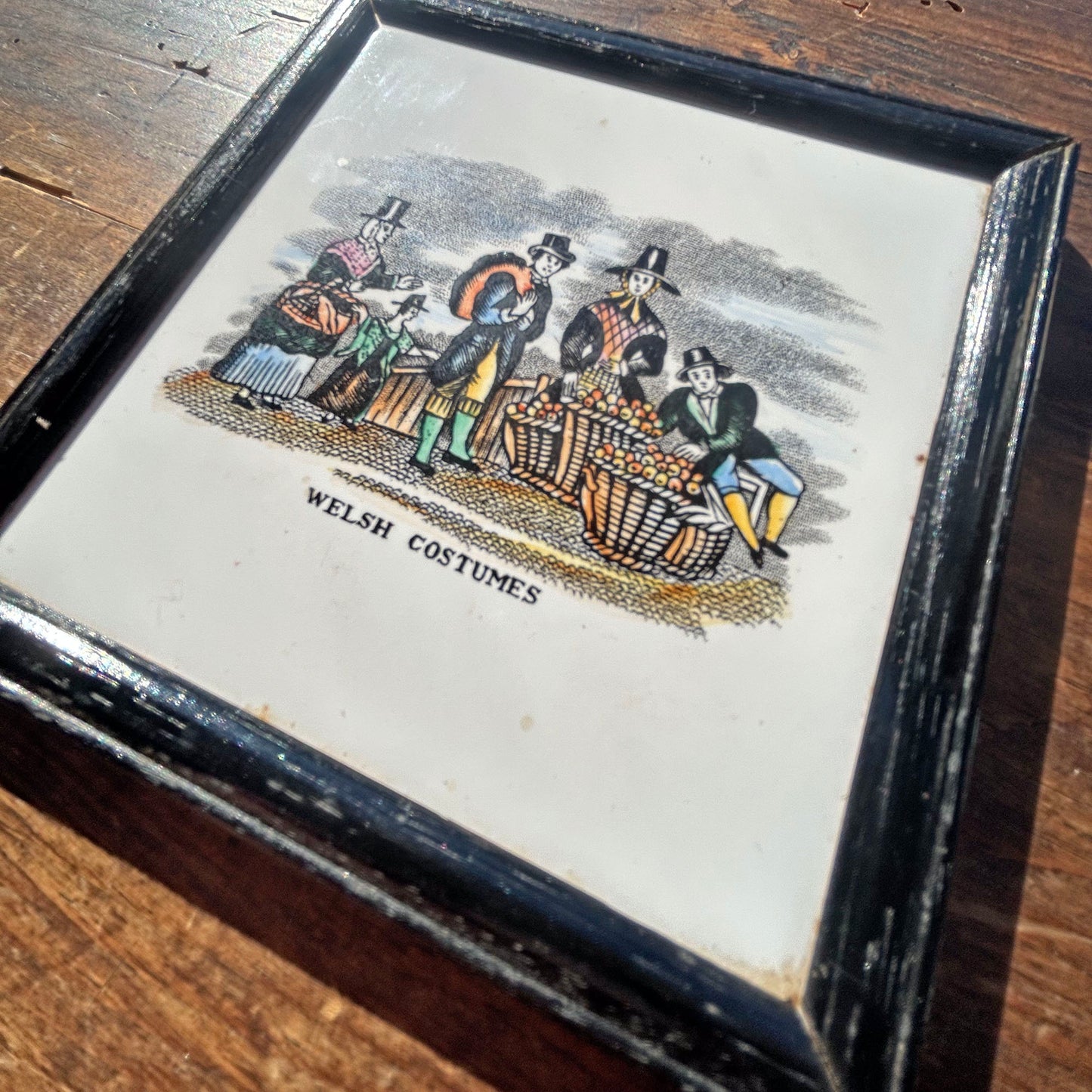 Framed Tile - Welsh Costumes - Antique Victorian Souvenir (Preloved)