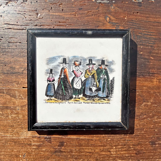 Framed Tile - Welsh Costumes Farmers - Antique Victorian Souvenir (Preloved)