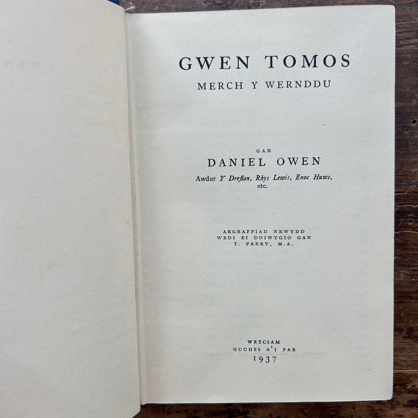 Gwen Tomos - Merch y Wernddu - Daniel Owen - 1937 (Preloved)