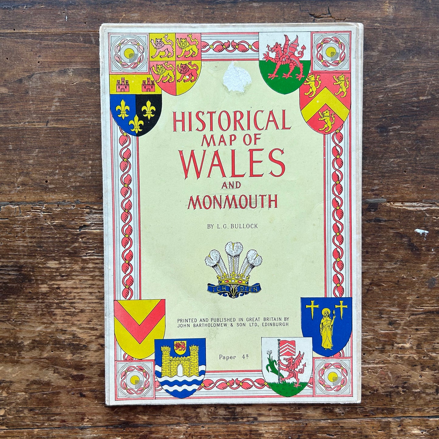 Historical Map of Wales and Monmouth - John Bartholomew - Vintage (Preloved)