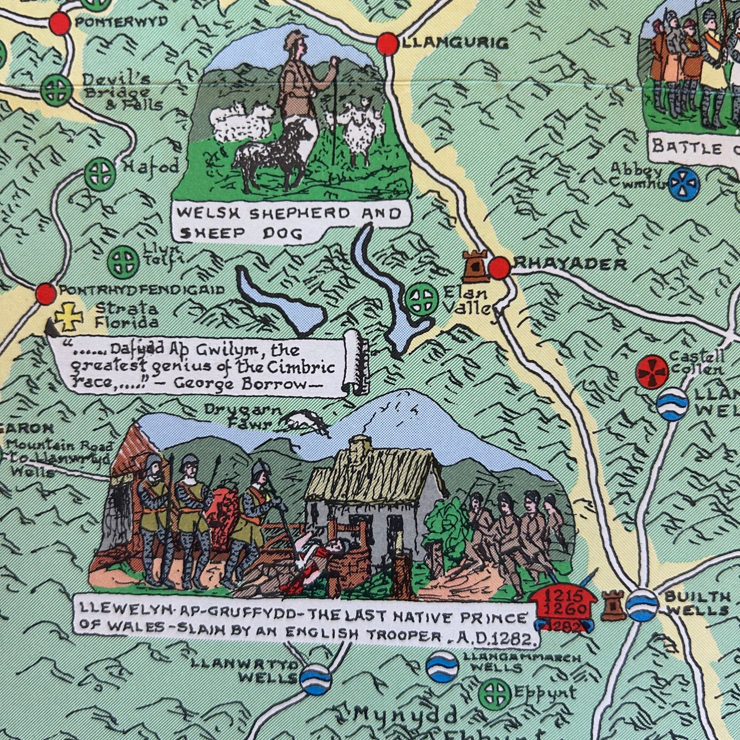 Historical Map of Wales and Monmouth - John Bartholomew - Vintage (Preloved)