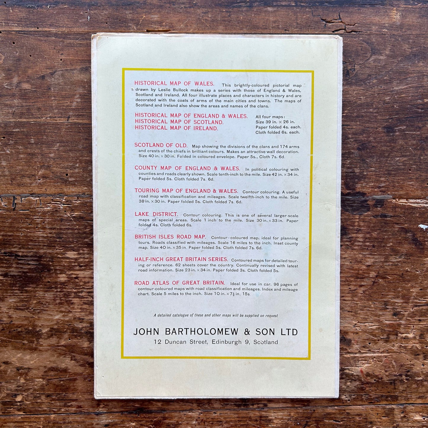 Historical Map of Wales and Monmouth - John Bartholomew - Vintage (Preloved)