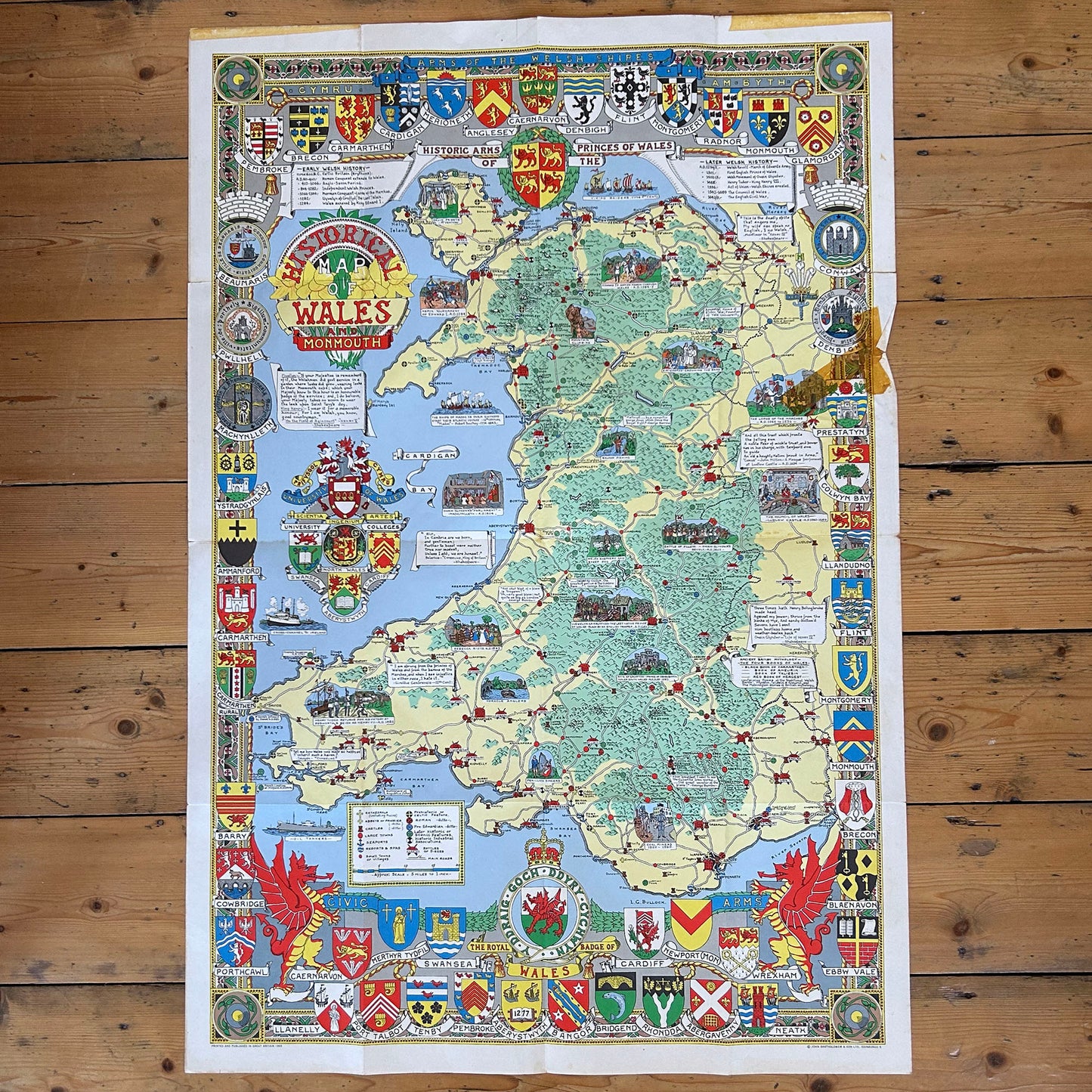 Historical Map of Wales and Monmouth - John Bartholomew - Vintage (Preloved)