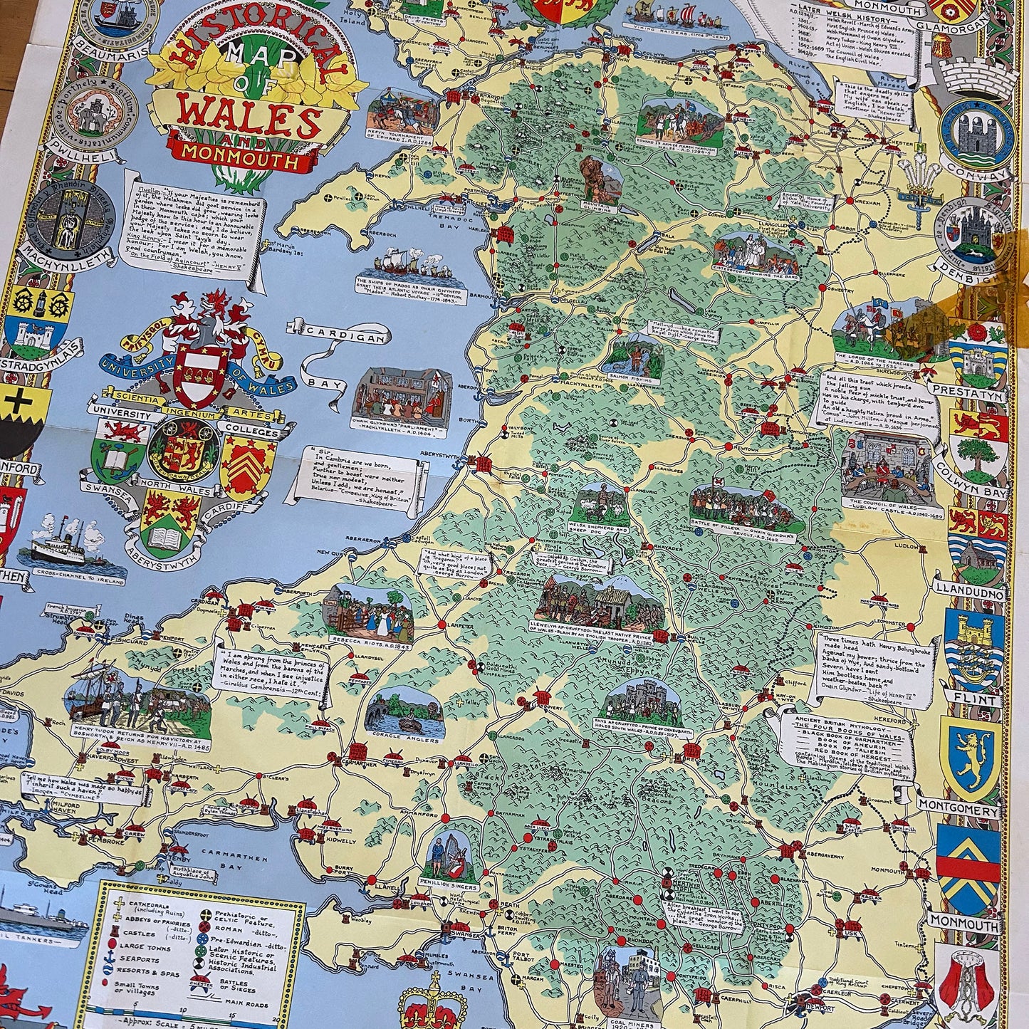 Historical Map of Wales and Monmouth - John Bartholomew - Vintage (Preloved)