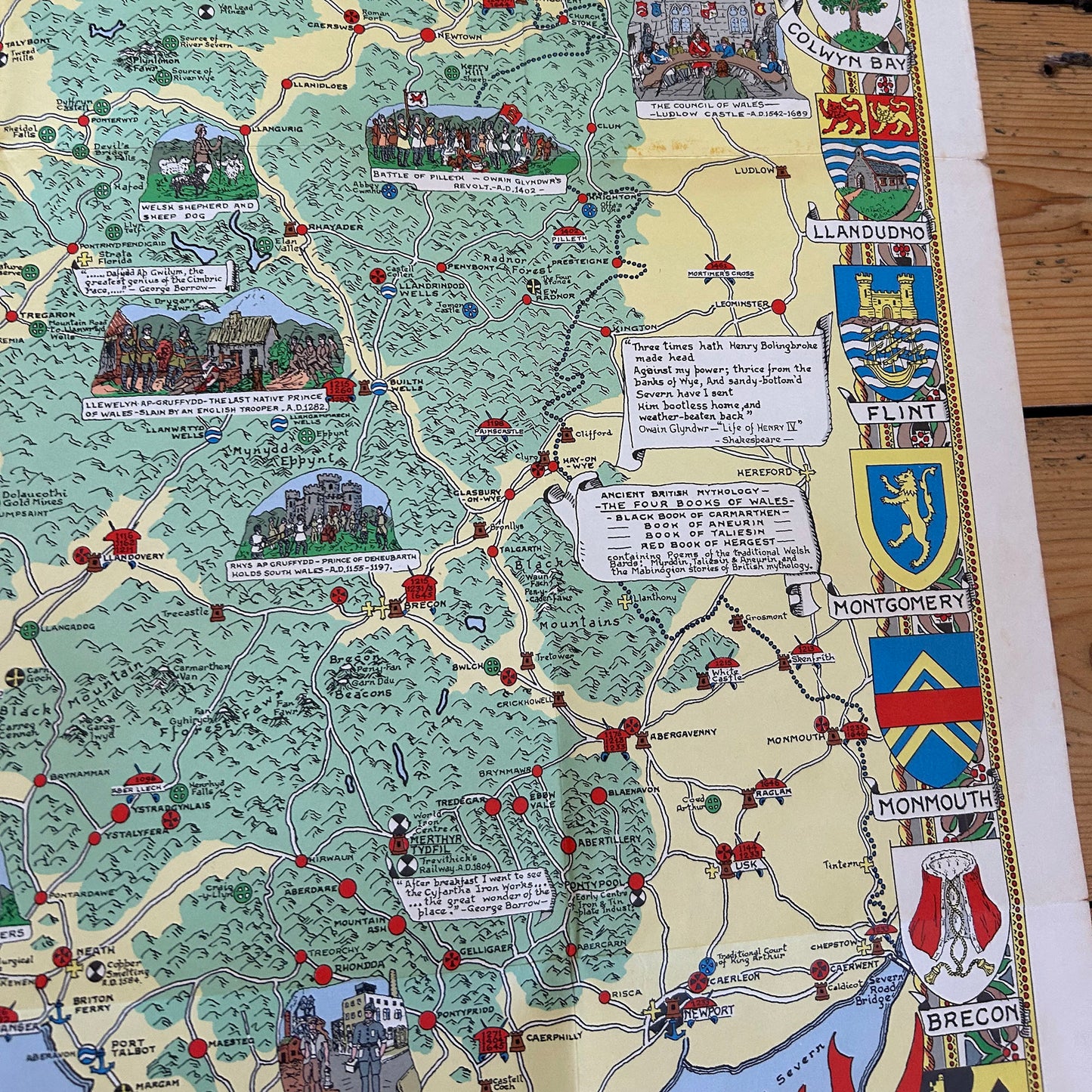 Historical Map of Wales and Monmouth - John Bartholomew - Vintage (Preloved)