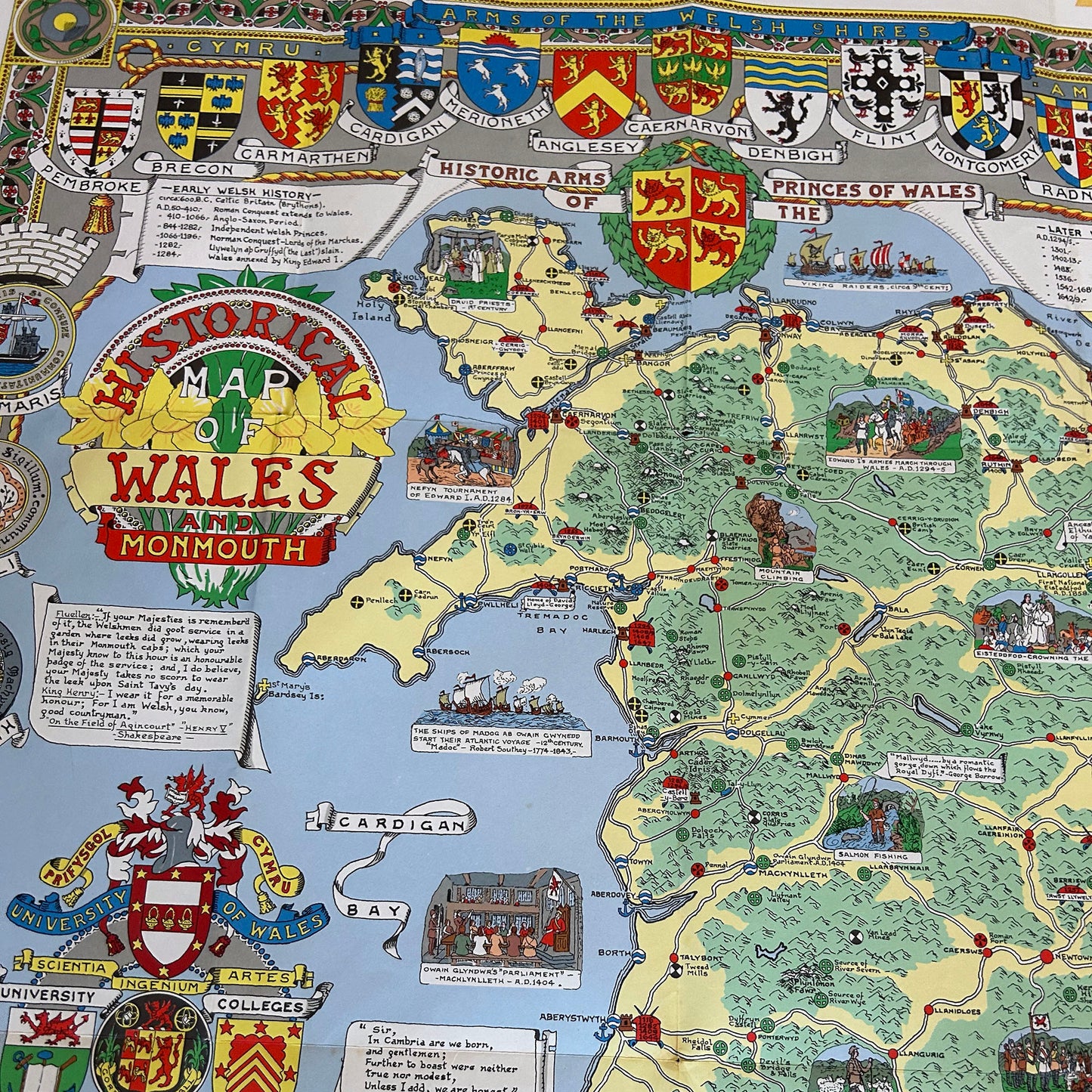 Historical Map of Wales and Monmouth - John Bartholomew - Vintage (Preloved)