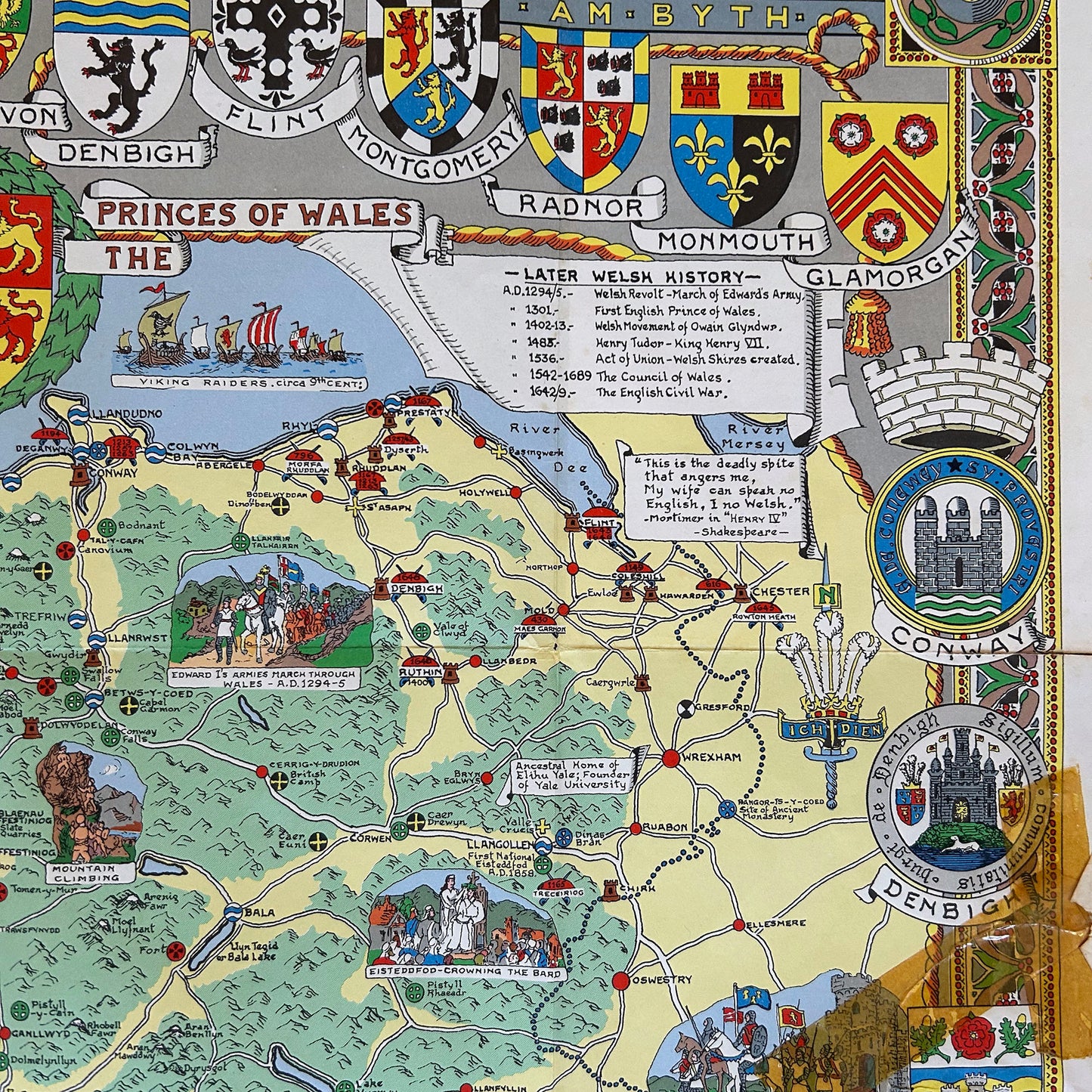 Historical Map of Wales and Monmouth - John Bartholomew - Vintage (Preloved)