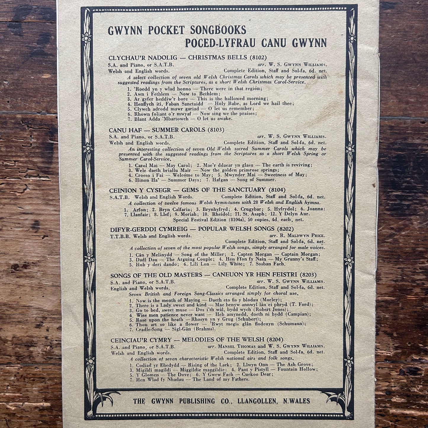 Hwiangerddi Cymru / Welsh Nursery Songs - 1944 (Preloved)