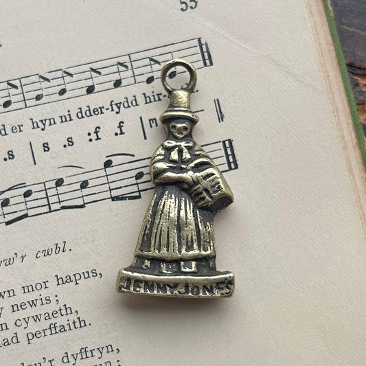 Pendant / Lucky Charm - Vintage Brass - Welsh Lady / Jenny Jones (Preloved)