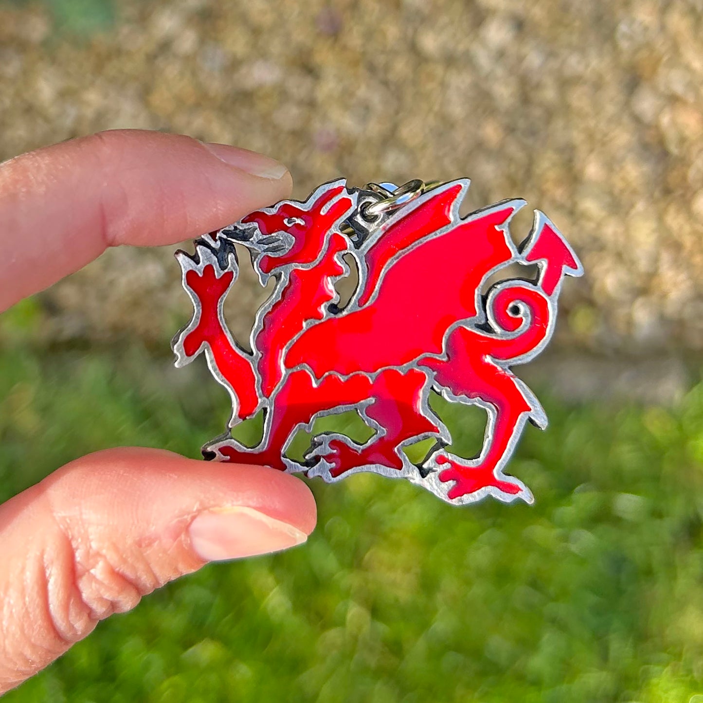 Keyring / Key Chain - Pewter - Welsh Dragon