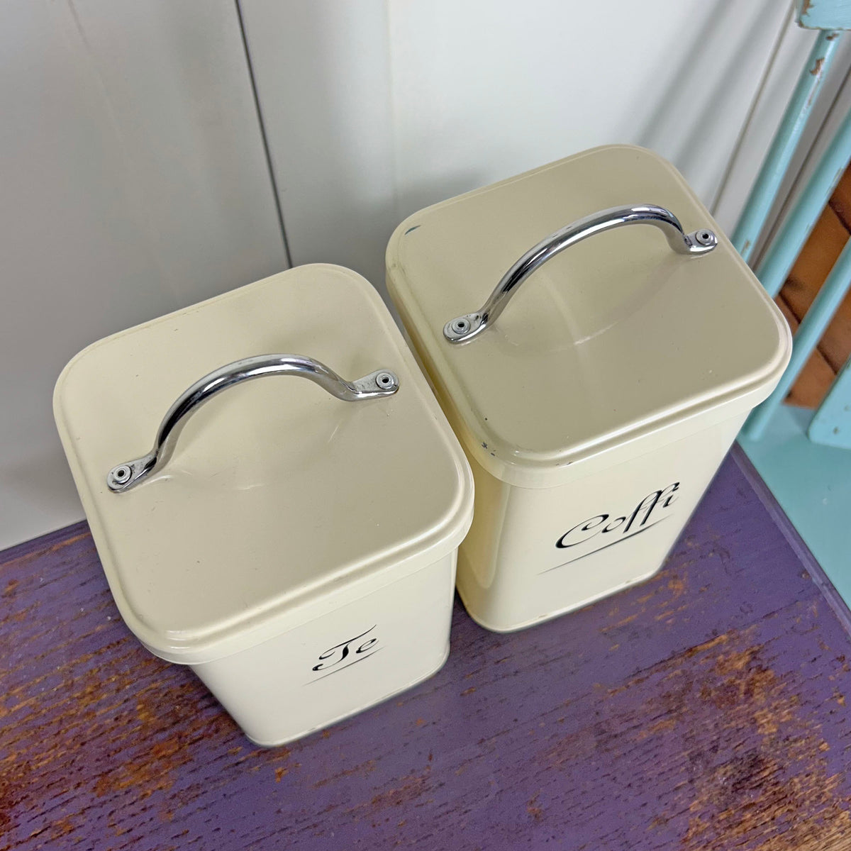 Set Cynwysyddion Cegin - Tuniau Coffi / Te / Siwgr (Wedi'i Ail-law)