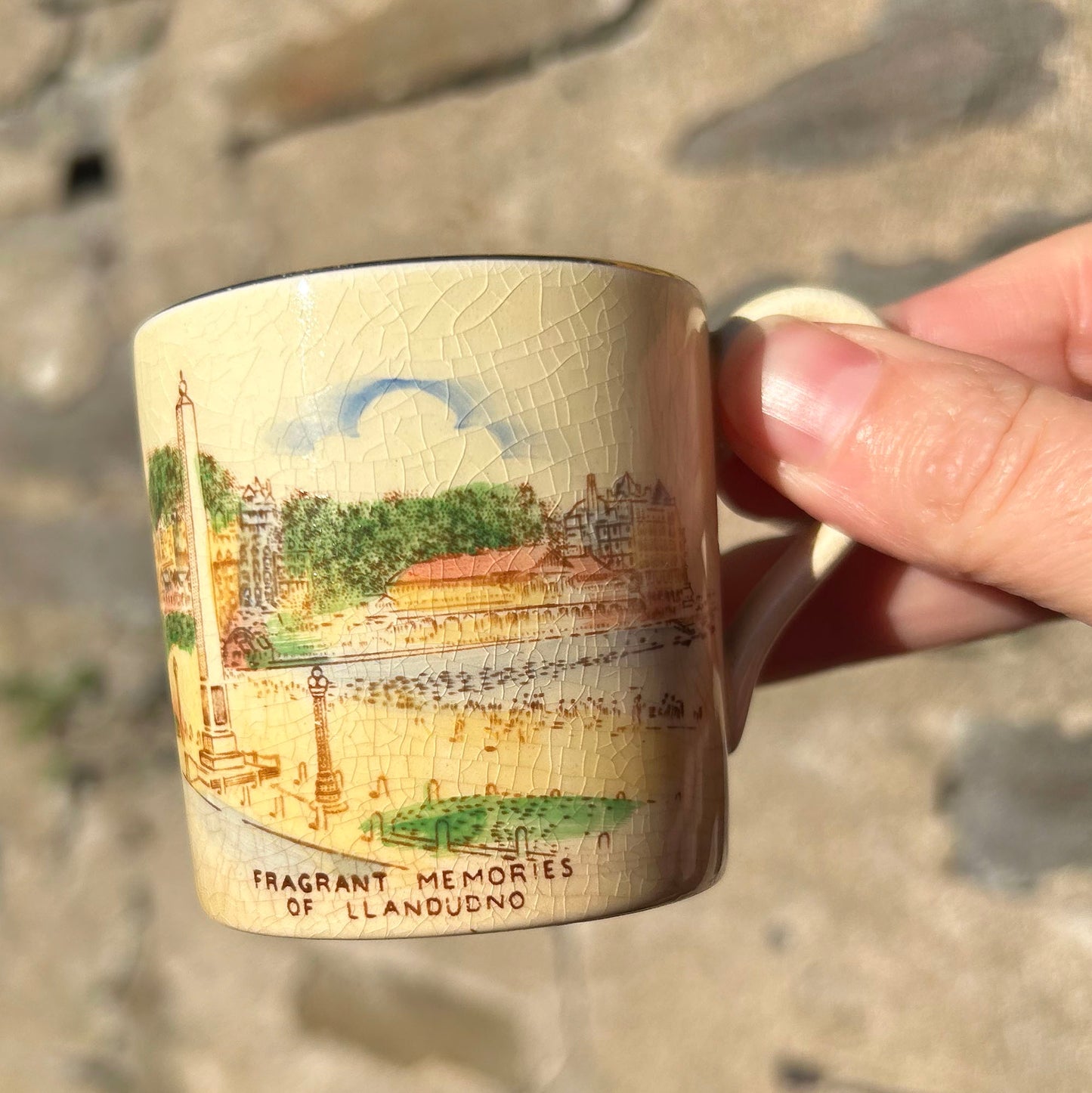 Little Cup - Fragrant Memories of Llandudno - Crown Devon Antique Souvenir (Preloved)