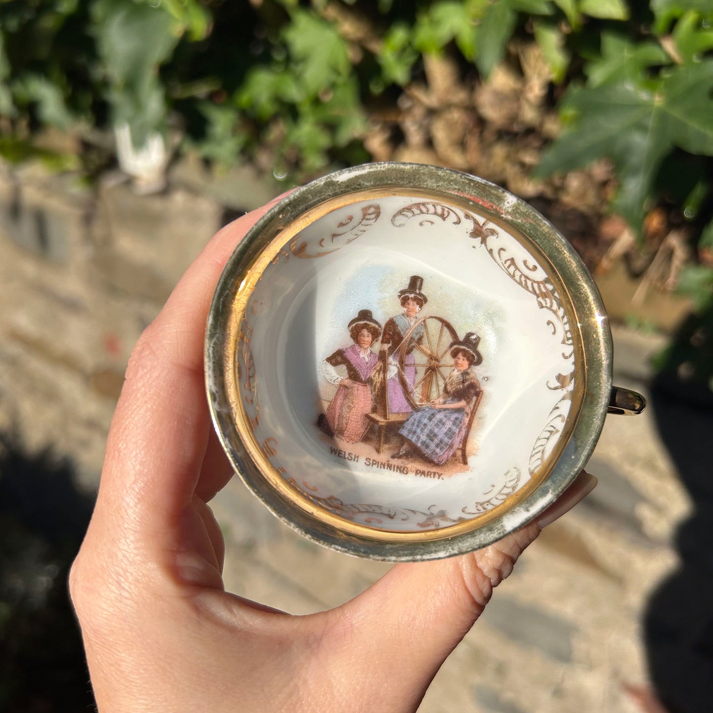 Little Cup & Saucer - Welsh Costumes - Welsh Spinning Party - Antique Souvenir (Preloved)