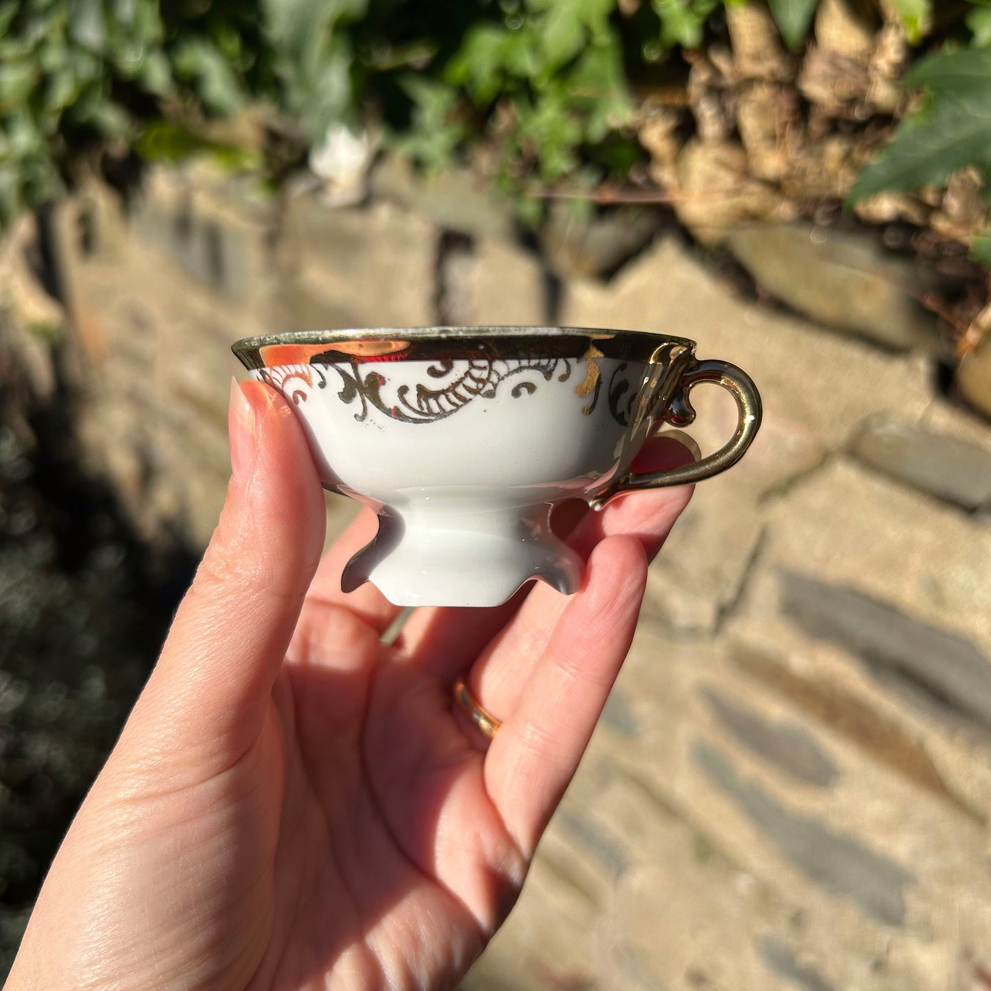 Little Cup & Saucer - Welsh Costumes - Welsh Spinning Party - Antique Souvenir (Preloved)