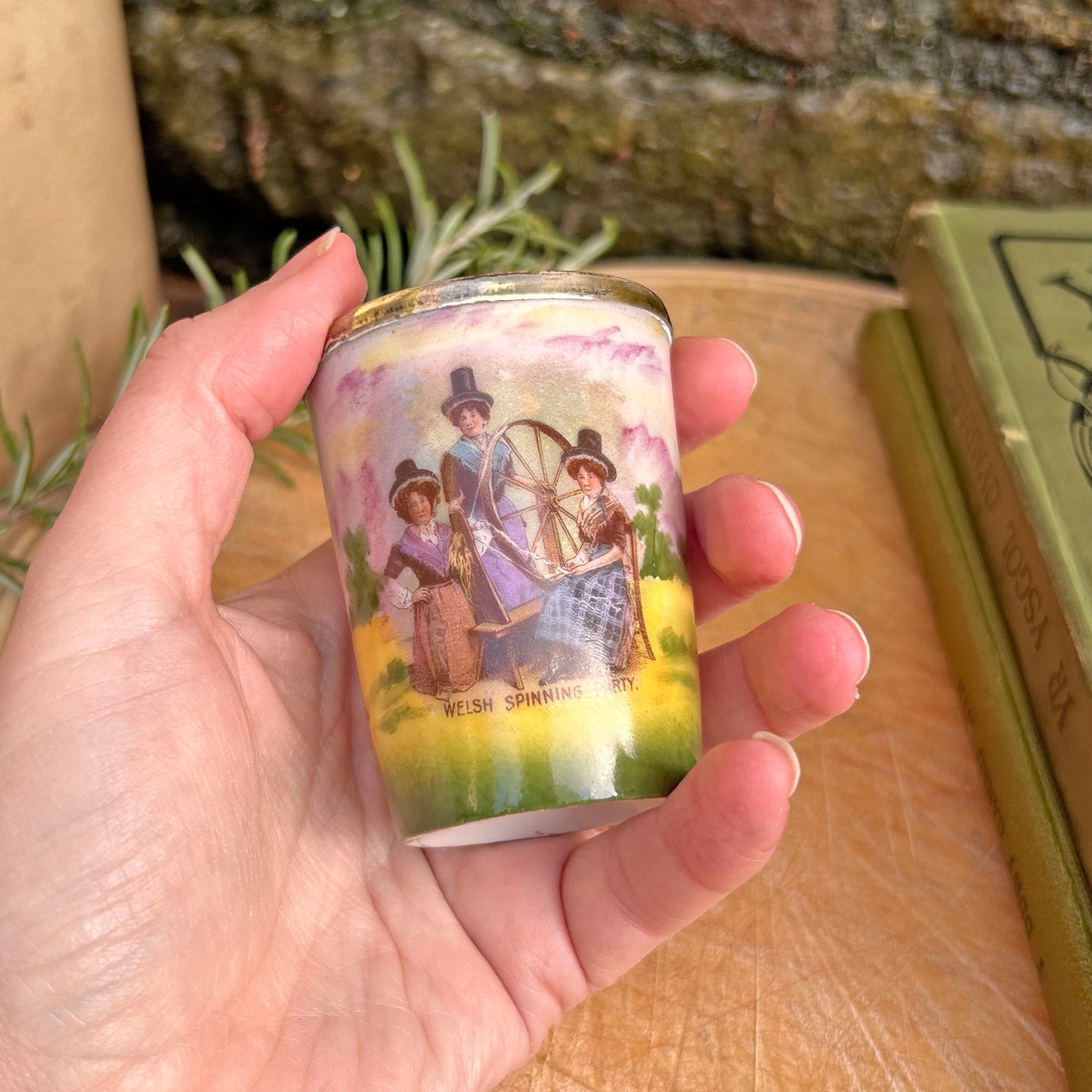 Little Pot - Hallmarked Silver Rim - Welsh Spinning Party - Antique Souvenir (Preloved)