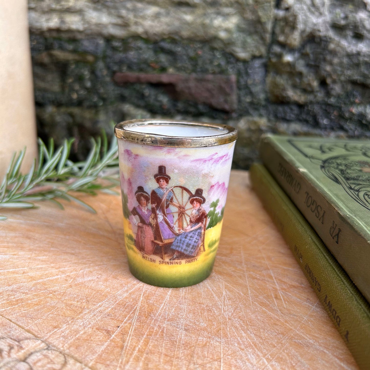 Little Pot - Hallmarked Silver Rim - Welsh Spinning Party - Antique Souvenir (Preloved)