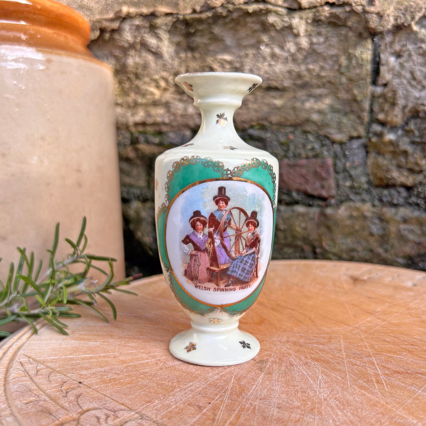 Little Vase - China - Welsh Spinning Party - Antique Souvenir (Preloved)