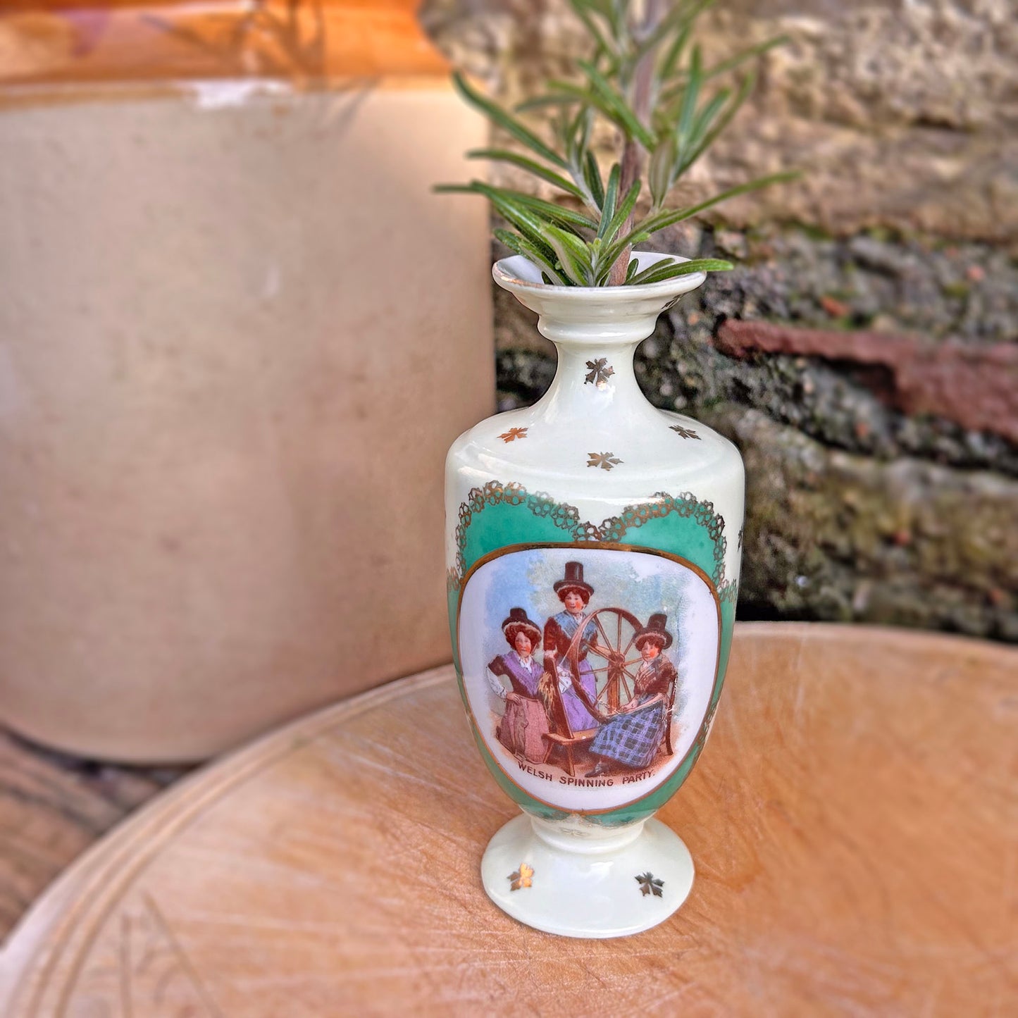 Little Vase - China - Welsh Spinning Party - Antique Souvenir (Preloved)