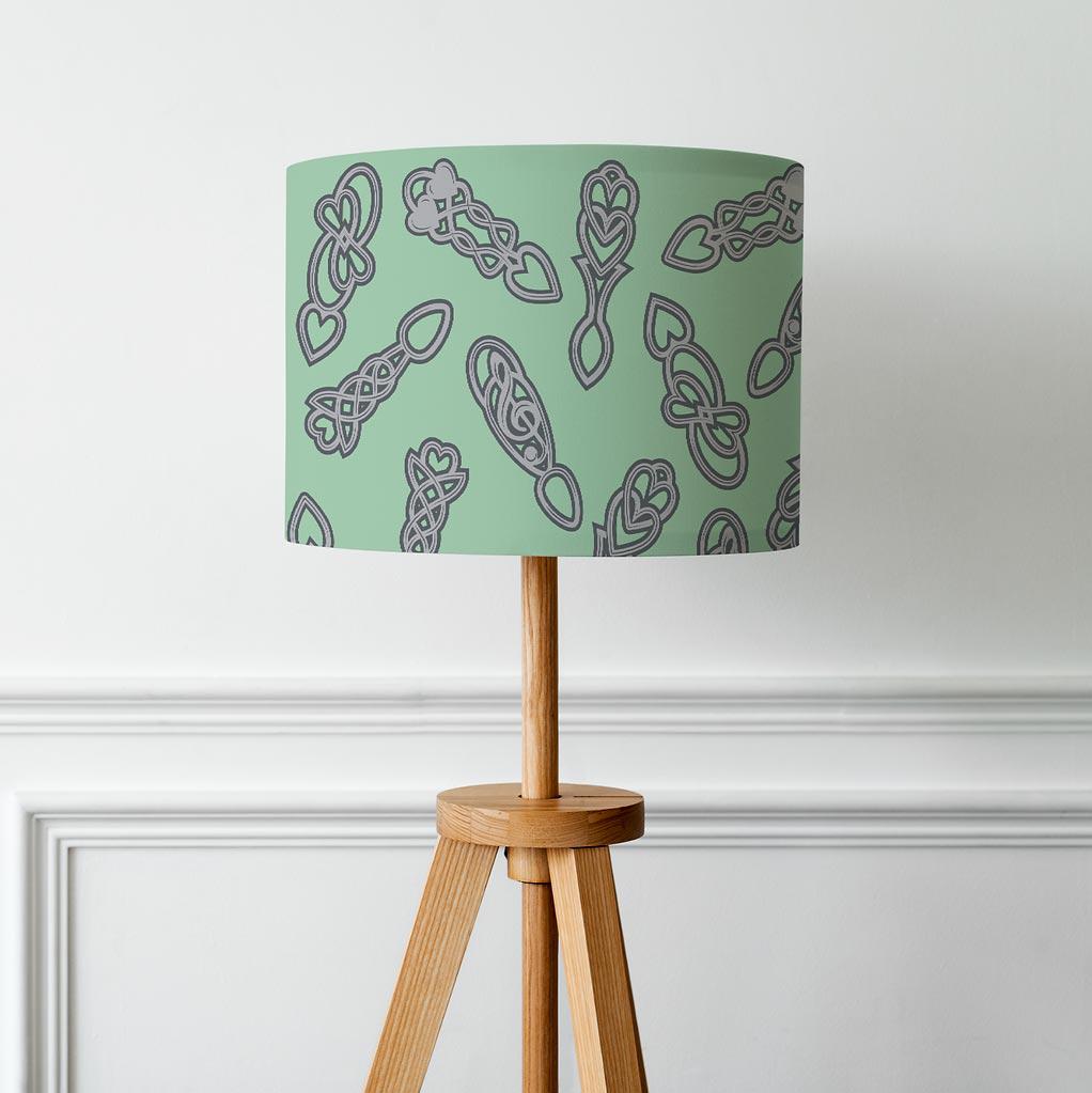 Lamp Shade - Welsh Lovespoon Print - Green - Choose Size