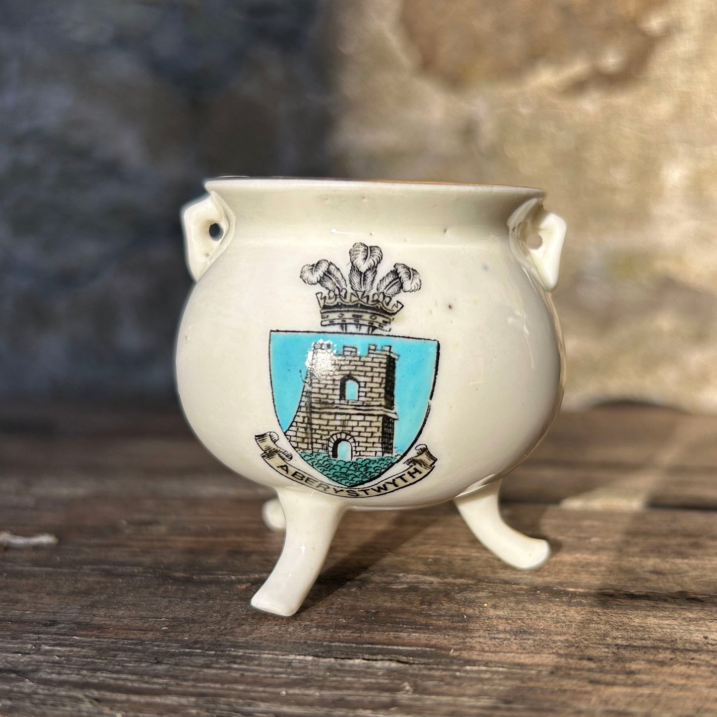 Miniature Cauldron - Crested China - Aberystwyth - Antique (Preloved)