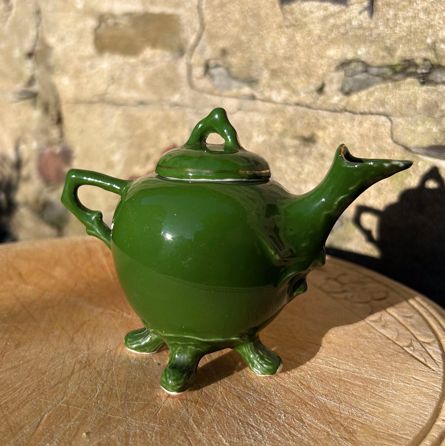 Miniature Green Teapot - Welsh Costumes - Antique Souvenir (Preloved)
