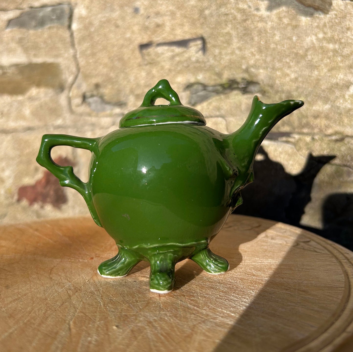 Miniature Green Teapot - Welsh Costumes - Antique Souvenir (Preloved)