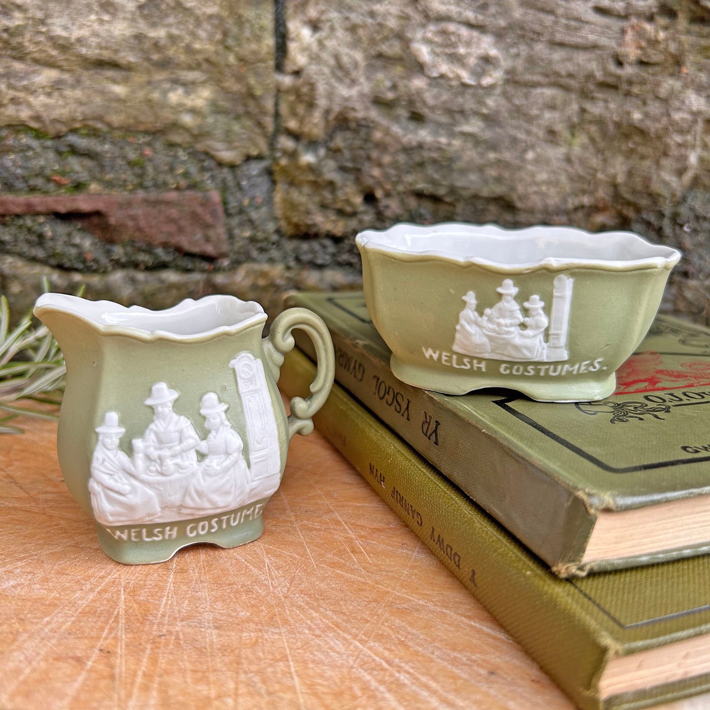 Miniature Jug & Pot Set - Welsh Costumes / Ladies of Llangollen - Antique Souvenir (Preloved)