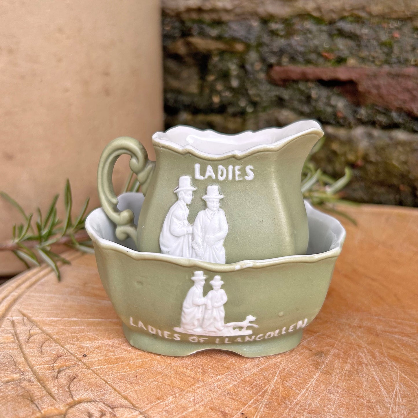 Miniature Jug & Pot Set - Welsh Costumes / Ladies of Llangollen - Antique Souvenir (Preloved)