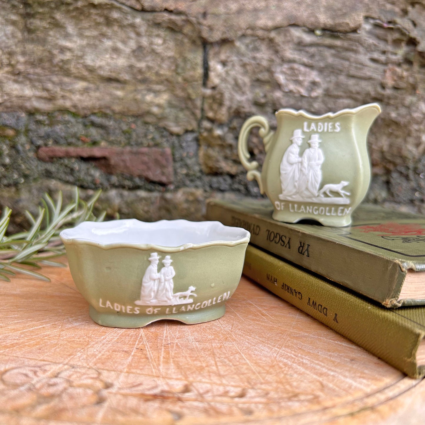Miniature Jug & Pot Set - Welsh Costumes / Ladies of Llangollen - Antique Souvenir (Preloved)