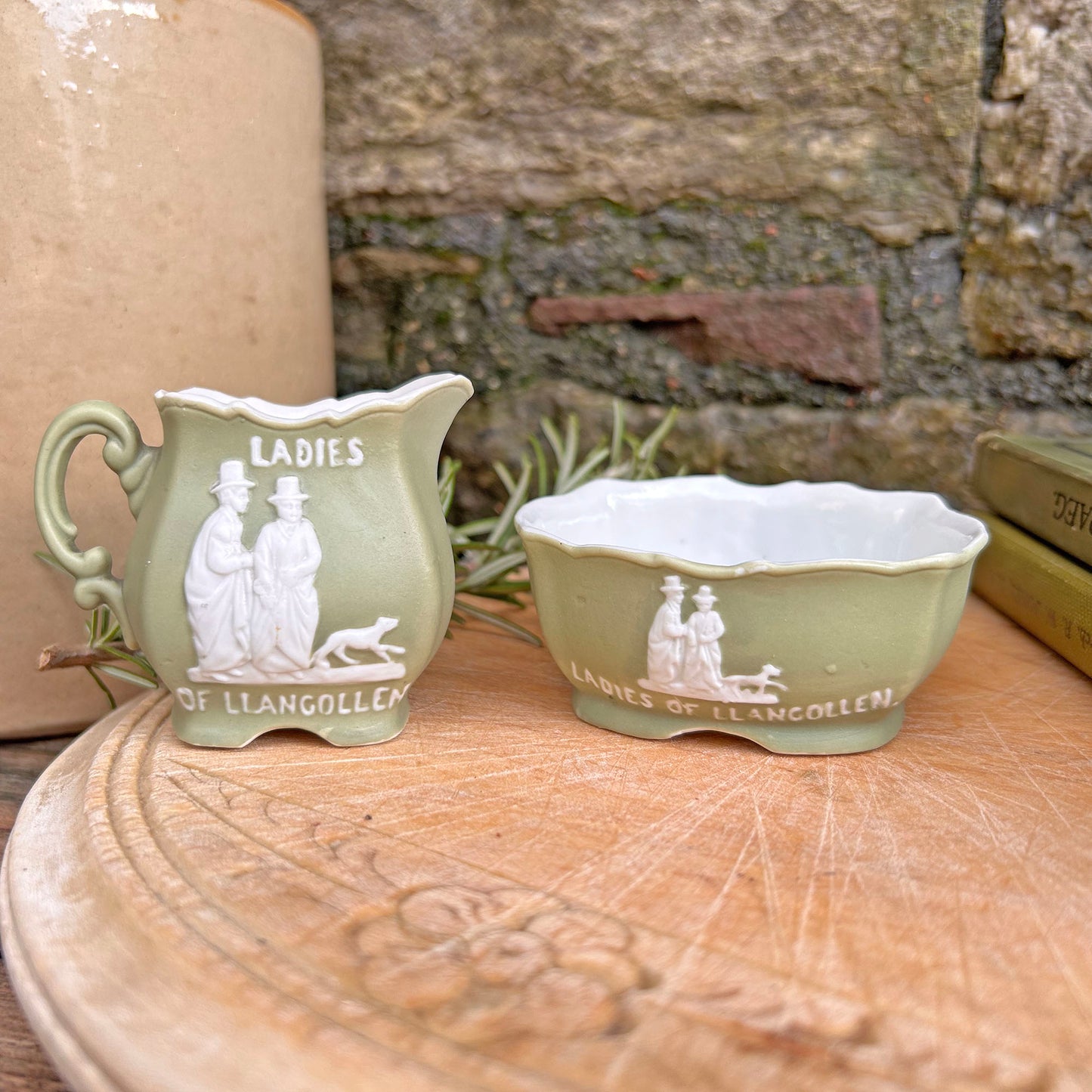 Miniature Jug & Pot Set - Welsh Costumes / Ladies of Llangollen - Antique Souvenir (Preloved)